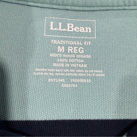 L.L. Bean Men's Blue and Navy Striped Short Sleeved Polo Traditional Fit - Picture 6 of 7